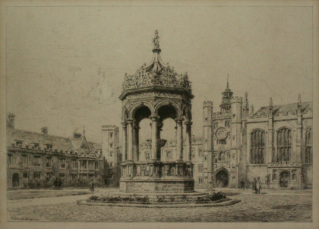 Etching - The Great Court of Trinity College - Brunet-Debaines